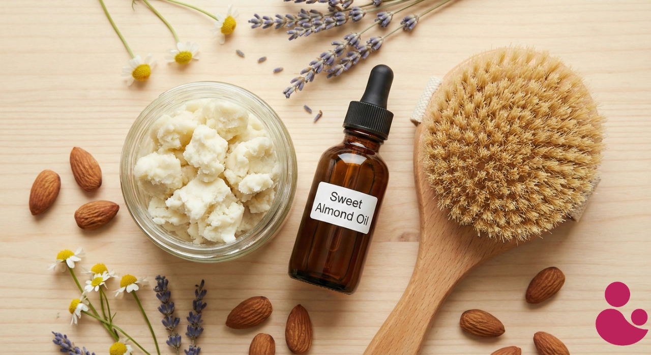 Pielęgnacja skóry z rozstępami: Domowe sposoby i skuteczne zabiegi. 1 Naturalne oleje, masło shea i szczotka do masażu ciała na sucho – domowa pielęgnacja rozstępów